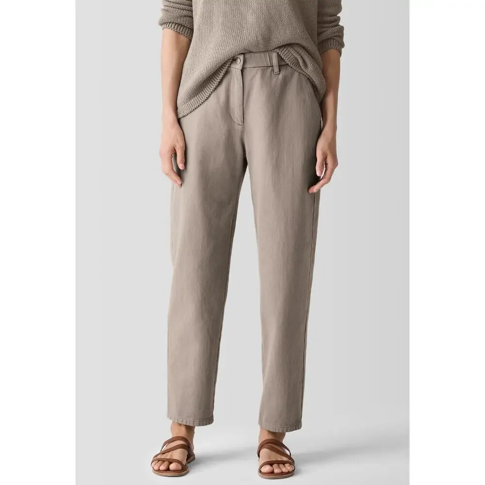 Eileen Fisher Garment-Dyed Utility Organic Cotton Tapered Pant Small Taupe Gray - Picture 1 of 13